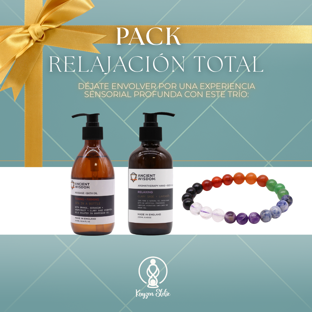 Pack Relajación Total con aceite, jabón y pulsera de chakras